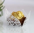 Detailed laser cut white lace paper chocolate wrapper for wedding party dessert decor - White