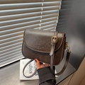 Minimalist dark brown leather crossbody square bag with vintage gold hardware - Brown