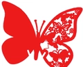 Tarjetas de mesa mariposa roja calada con láser con patrones florales para bodas - Rojo Perlado