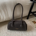 Dark brown underarm pillow bag with white contrast stitching and gold logo detail - No Pendant / Brown