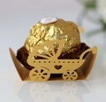 Detailed laser-cut gold baby carriage candy wrapper with hollow lace design - Gold