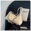 Borsa a tracolla minimalista bianco crema in pelle con elegante catena d'argento - Bianco Sporco