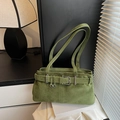 Vintage grasgrüne Eimer-Tasche aus Mattleder mit Silberschnallen und dünnen Riemen - Grün