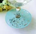 Detailed laser-cut light blue paper butterfly decoration for wedding glass base - Tiffany Blue