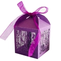 Elegant purple laser cut party favor box with ribbon and bird hollow design for weddings - Dark Purple
