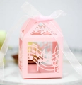 Pink laser-cut music note gift box with musical staff patterns and white organza ribbon - Pink