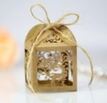 Laser cut kraft gift box with reindeer and snowflake patterns and jute twine bow - Kraft Paper