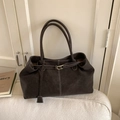 Borsa tote in pelle scamosciata marrone scuro con cuciture a contrasto e tracolle minimal - Ebano