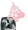 Pink laser-cut Christmas tree cup card with hollow snowflake patterns for festive glass decor - Pink