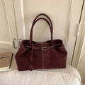 Borsa a cuscino retrò bordeaux opaco con cuciture a contrasto e fibbia dorata chic - Rosso