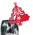 Laser-cut red Christmas tree place cards with hollow snowflake patterns for glass decoration - Pearlescent Red