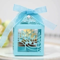 Light blue laser-cut candy box with musical notes pattern and a silk ribbon bow - Tiffany Blue