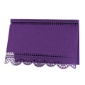 Elegant deep purple laser-cut place cards with intricate floral patterns for weddings - Dark Purple