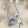 Borsa ita argento grande capacità con finestra trasparente e ciondoli anime - Argento