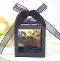 Laser-cut music note candy box in black cardstock with an elegant organza ribbon bow - Black Khaki