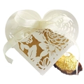 Creamy white hollow heart gift box with laser cut rose pattern and ribbon bow - Ivory