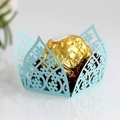 Light blue laser-cut flower candy box with crown shape and elegant hollow pattern - Tiffany Blue