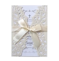 Laser-cut butterfly wedding invitation card with ivory ribbon and elegant hollow pattern - Starry White