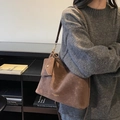 Dark brown suede tote bag with matching coin purse and gold hardware for women - Brown