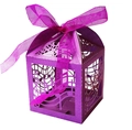 Purple laser-cut musical note favor box with pearlescent finish and organza ribbon bow - Dark Purple