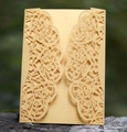 Elegant champagne gold laser-cut wedding invitation with intricate floral lace patterns - Gold