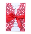 Elegant red laser cut butterfly wedding invitation with white inner card and large silk bow - Red