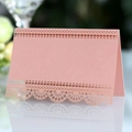 Elegant laser-cut light pink place card with hollow lace patterns for wedding tables - Pink