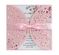 Invitation mariage élégante avec couverture rose découpée au laser et ruban de satin - Rose