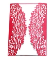 Elegant red laser-cut invitation card with intricate vine patterns for weddings and festivals - Pearlescent Red