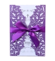 Elegant purple laser cut butterfly wedding invitation with a satin bow and inner card - Dark Purple