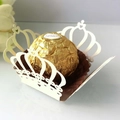 White laser-cut crown favor box made of shimmering pearl paper for wedding candy - 3.5cm / Ivory