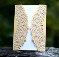 Elegant laser-cut champagne gold wedding invitation with white insert and vine leaf patterns - Gold