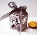 Elegant grey laser-cut music note favor box with a black organza ribbon decoration - Silver Charcoal