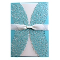 Elegante invito di nozze blu intagliato a laser con un fiocco in nastro di raso - Blu Tiffany