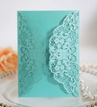 Intricate laser-cut lace invitation card in tiffany blue with elegant pearl and floral accents - Tiffany Blue