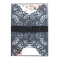 Detail of laser-cut wedding invitation with dark grey glitter cover and black silk bow - Charcoal Black