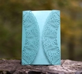 Elegant laser cut light blue pearlescent wedding invitation card with lace foliage pattern - Tiffany Blue