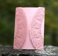 Pink laser-cut lace wedding invitation with pearlescent finish and floral leaf pattern - Pink