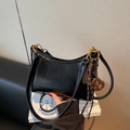 Retro black wax leather underarm bag with gold hardware and creative pretzel charms - Black with Pendant