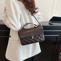 Deep coffee brown vintage handbag with quilted rhombus pattern and gold buckle - Brown