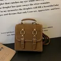 Bruine vintage mini rugzak van kunstleer met gouden gespen en handvat aan de bovenkant - Bruin
