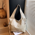 Vintage large capacity beige tote bag in oily leather style for women commuter - Khaki