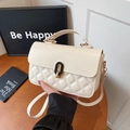 Cream vintage quilted crossbody handbag with a gold-tone oval metal twist lock for women - White