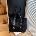 Retro black suede tote bag with wooden bead pendants and leather straps for women - Black