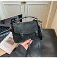Compact black crossbody bag for women with dual gold buckle flap and adjustable strap - Black