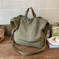 Army green canvas tote bag with adjustable shoulder strap and large capacity - Green