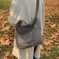 Taupe canvas tote bag with letter print and dual shoulder straps for winter - Brown