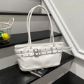 Borsa a spalla bianca minimalista in ecopelle con fibbie decorative argentate - Bianco