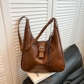 Brown vintage hobo shoulder bag in faux leather with a chic metal buckle and striped tassel - Brown with Pendant