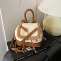 Mini vintage backpack in white and brown leather with sheepskin trim and gold buckle - Off-white Without Pendant